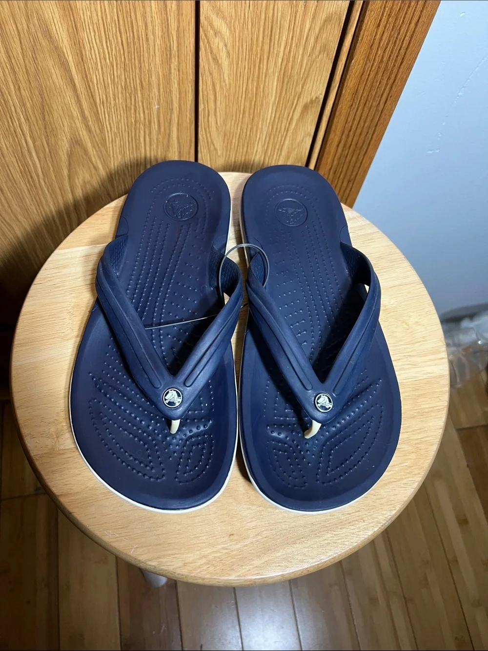 CROCS Men's Navy Flip-Flop Sandals with White Accent - Picture 1 of 5